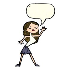 cartoon woman dancing with speech bubble N7