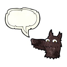 cartoon wolf head with speech bubble N7