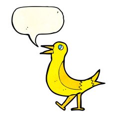 cartoon walking bird with speech bubble N5