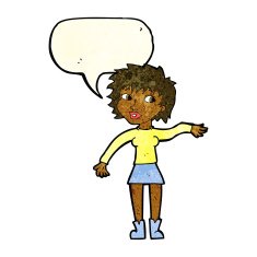 cartoon friendly woman waving with speech bubble N11