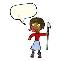 cartoon woman with spear sticking out tongue speech bubble N3