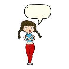 cartoon offended woman covering herself with speech bubble N4