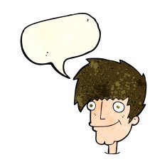 cartoon smiling man with speech bubble N9