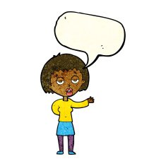 cartoon bored woman with speech bubble N10