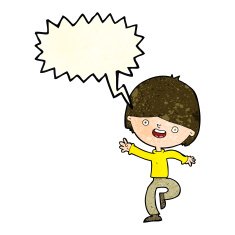 cartoon happy boy dancing with speech bubble N4