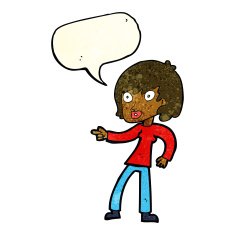 cartoon woman pointing with speech bubble N47