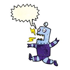 cartoon terrified robot with speech bubble N3