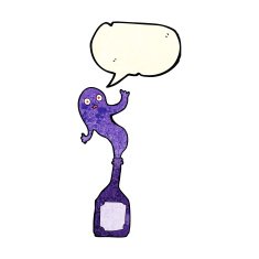cartoon ghost in bottle with speech bubble N2
