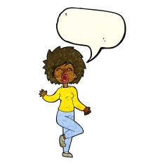 cartoon woman dancing with speech bubble N8
