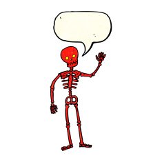 cartoon waving skeleton with speech bubble N3