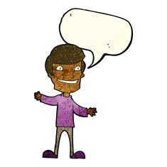 cartoon grinning man with speech bubble N19
