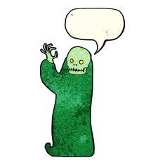 cartoon waving halloween ghoul with speech bubble N3