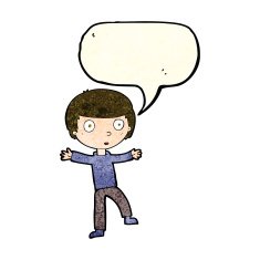 cartoon startled boy with speech bubble N8