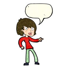 cartoon woman pointing with speech bubble N48