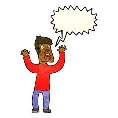 cartoon frightened man with speech bubble N19