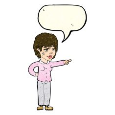 cartoon woman pointing with speech bubble N49