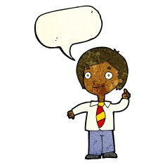 cartoon school boy answering question with speech bubble N11