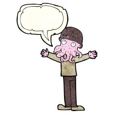 cartoon alien squid face man with speech bubble N3