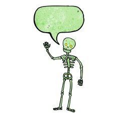 cartoon waving skeleton with speech bubble N4