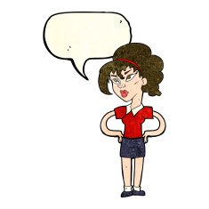 cartoon woman with hands on hips speech bubble N49