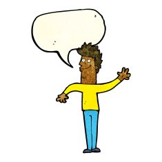 cartoon happy waving man with speech bubble N3