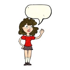 cartoon worried woman waving with speech bubble N6
