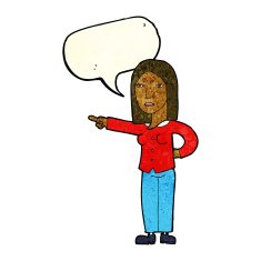 cartoon woman pointing with speech bubble N50