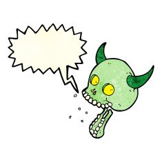 cartoon spooky skull with speech bubble N34
