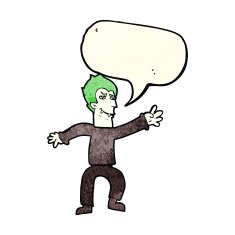 cartoon vampire man with speech bubble N34