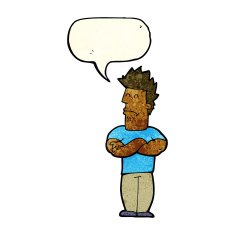 cartoon sulking man with speech bubble N3