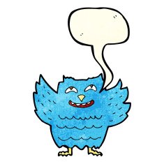 cartoon happy owl with speech bubble N3