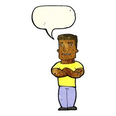 cartoon tough guy with folded arms speech bubble N3