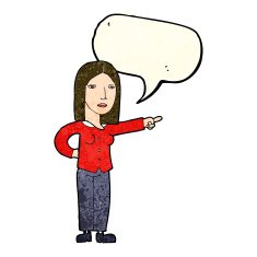 cartoon woman pointing with speech bubble N51
