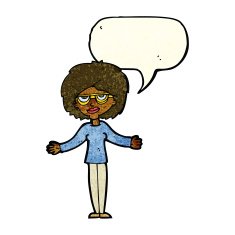 cartoon woman wearing spectacles with speech bubble N10