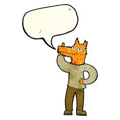 cartoon fox man with idea speech bubble N2