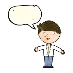 cartoon man in casual jacket with speech bubble N4