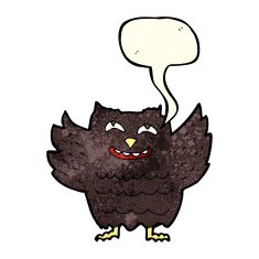 cartoon happy owl with speech bubble N4