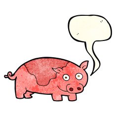 cartoon pig with speech bubble N6
