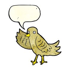 cartoon waving bird with speech bubble N6