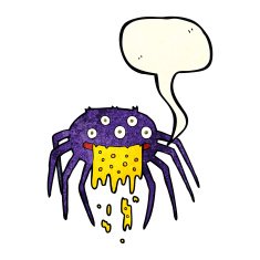 cartoon gross halloween spider with speech bubble N7