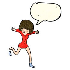 cartoon woman kicking off sock with speech bubble N3