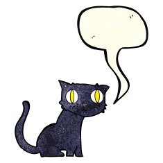 cartoon black cat with speech bubble N8