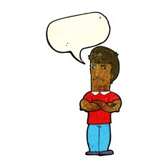 cartoon annoyed man with folded arms speech bubble N5
