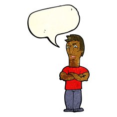 cartoon annoyed man with folded arms speech bubble N6