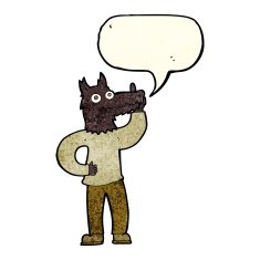 cartoon werewolf with idea speech bubble N2