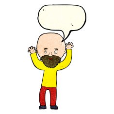 cartoon bearded man panicking with speech bubble N4