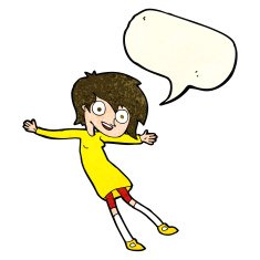 cartoon crazy excited girl with speech bubble N2