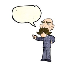cartoon annoyed old man pointing with speech bubble N4
