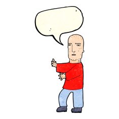 cartoon tough man with speech bubble N7