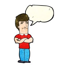 cartoon annoyed man with folded arms speech bubble N7